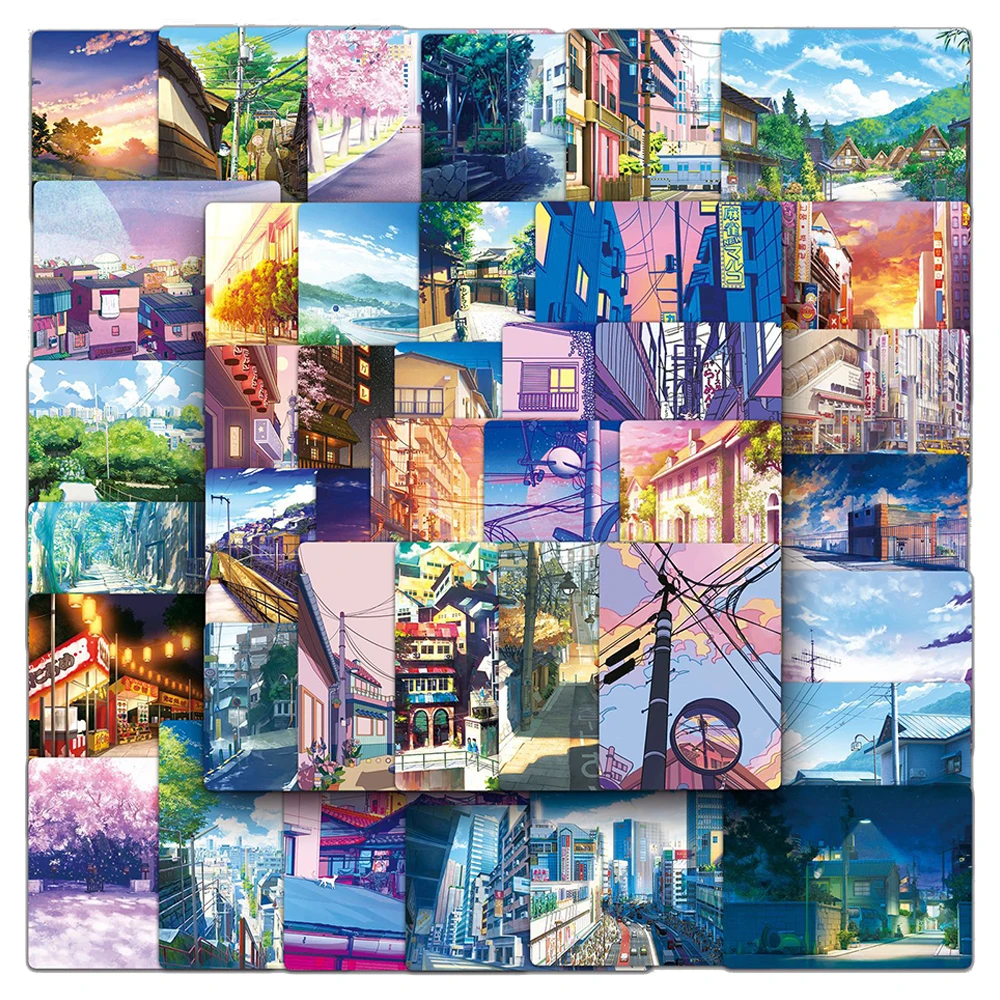 

10/30/50pcs Japanese Anime Street View Stickers Aesthetic Landscape Cartoon Graffiti Sticker Luggage Phone Bike Waterproof Decal
