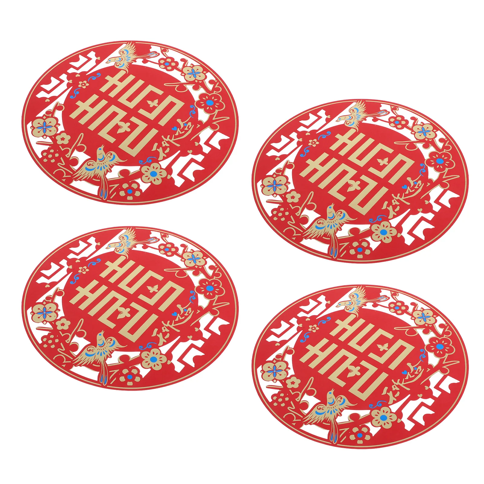 

4Pairs Traditional Chinese Wedding Paper Cut Window Decals Magpie Door Stickers Adhesive Dots Party Festival Home Celebration