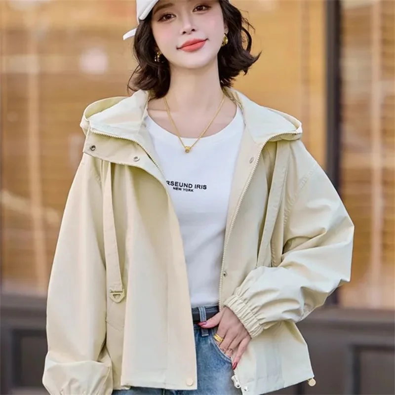 윈드브레이커 코트 여성용 2026 봄 가을 신상 후드 캐주얼 재킷 짧은 출퇴근용 루즈 아우터 패션 여성용 외투 상의