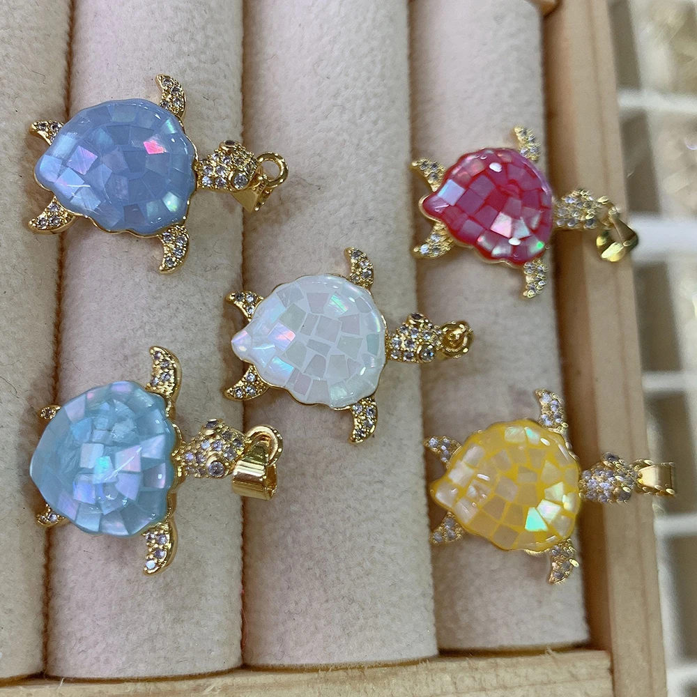 5pcs Mix Color DIY Shell Zircon Turtle Shaped Pendant for Jewelry Making DIY Necklace Bracelet Accessories