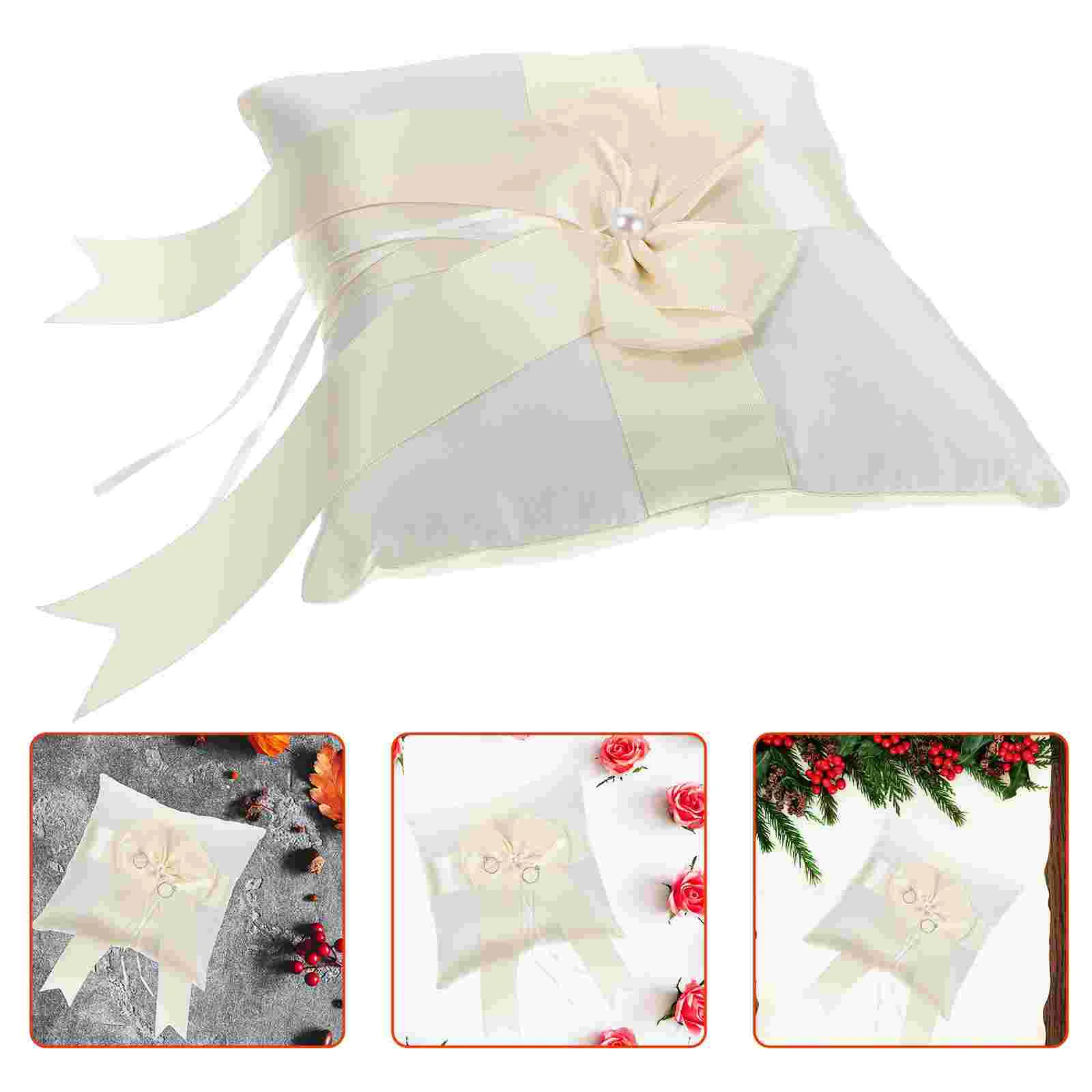 

Wedding Ring Pillow Ribbon for Ceremony Cushion Shape Decorative Holder Fabric Kneeling