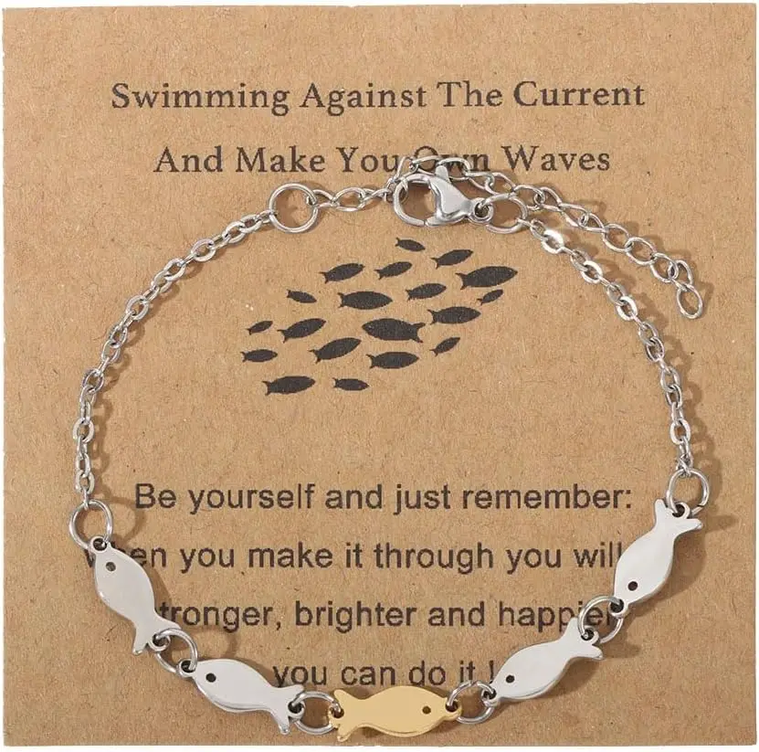 Swimming Against the Current Stainless Steel Fish Bracelet Inspirational Christian Gifts for Women Summer Beach Jewelry