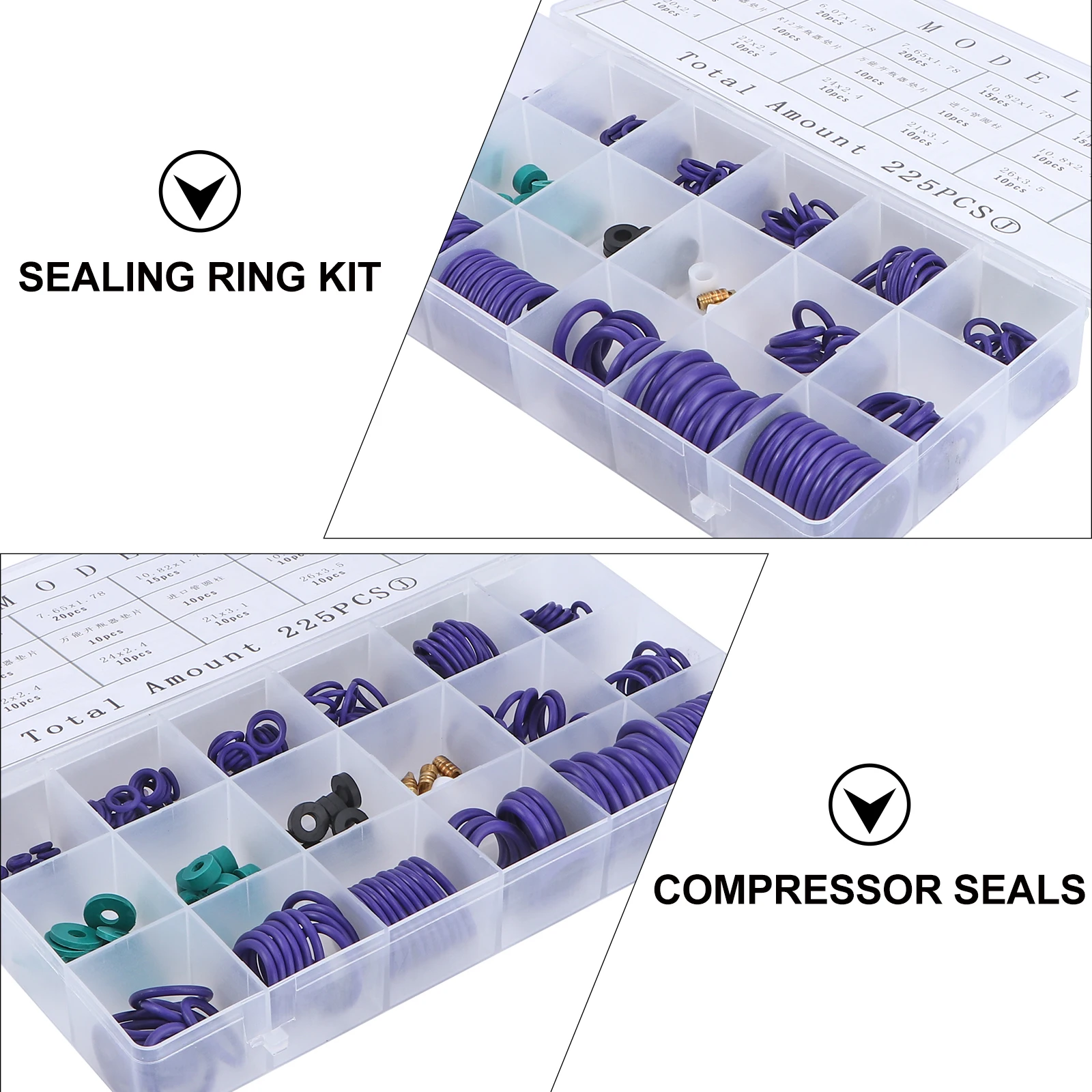 

225pcs Sealing Ring O Ring Gasket Washer Compressor Seals Rubber Assortment Kit Anti Static Oil Resistant Heat Resistant for Car