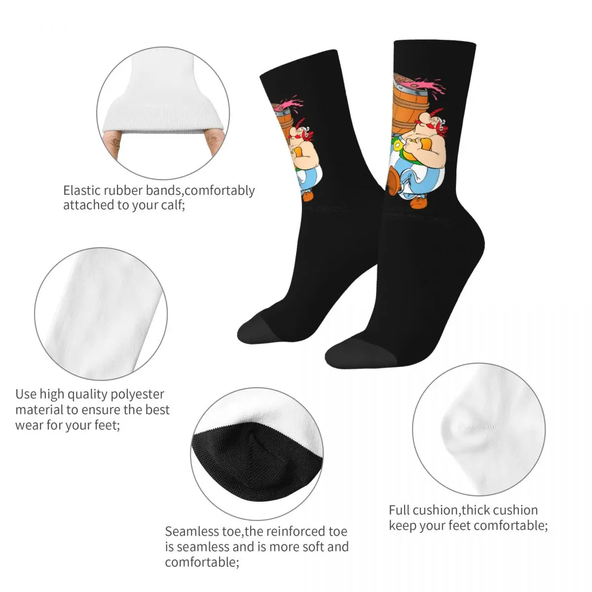 New Male Men Socks Funny Asterix And Obelix Sock Polyester Anime Cartoon Skateboard Women's Socks Spring Summer Autumn Winter