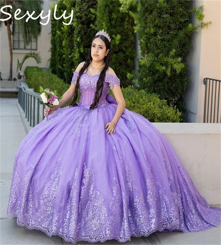 Personalizado lilás quinceanera vestido 2025 apliques brilhantes rendas vestido de baile lavanda vestido de festa de aniversário de 15 anos personalizado