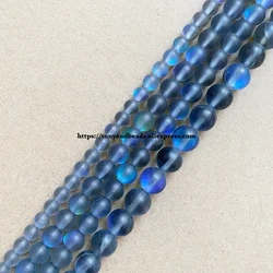 Matte K9 Blue Grey Austria Crystal Synthetic Moonstone Round Loose Beads 15