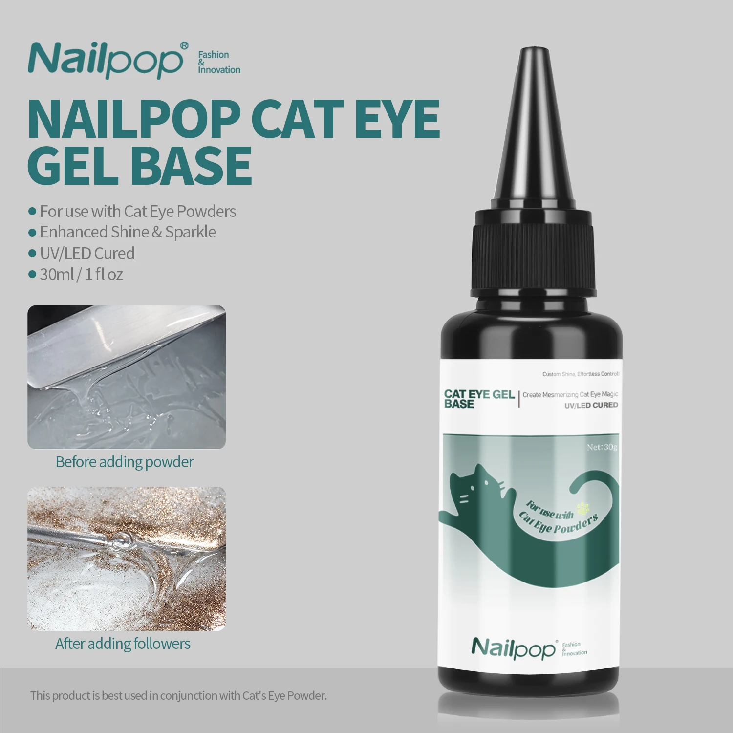 

Nailpop Professional Cat Eye Gel 30ml DIY Gel For Custom Magnetic Nail Polish Mix Your Own Colors Effect UV LED Cured Manicure