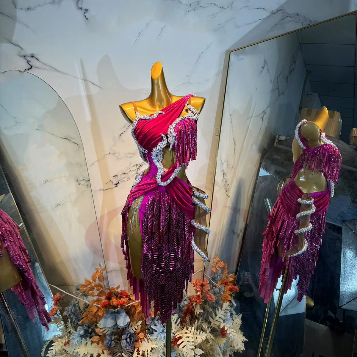 

Latin Dance Dress High-end Customized Hollow Snake Pattern Design Tango Women, Adults, Children's Stage Professional Clothing