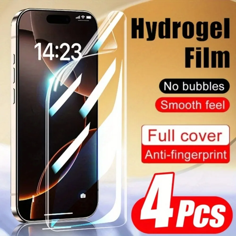 

4Pcs Ultra Clear Hydrogel Film for iPhone 17 16 15 Pro Max 14 13 12 11 Pro 15 16 Plus 17 Air XR XS Full Cover Screen Protector
