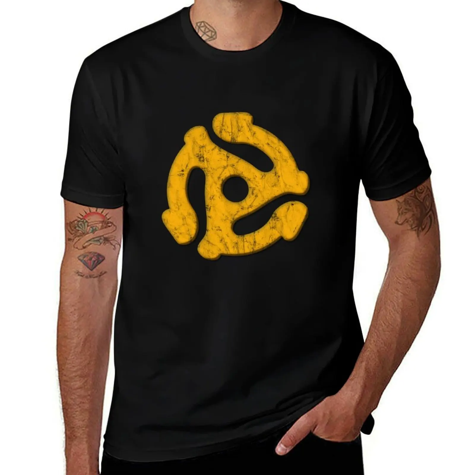 45 Record Adapter (Distressed) logo vintage T-Shirt Basic Solid Color Short Sleeve Cotton Top T-Shirt