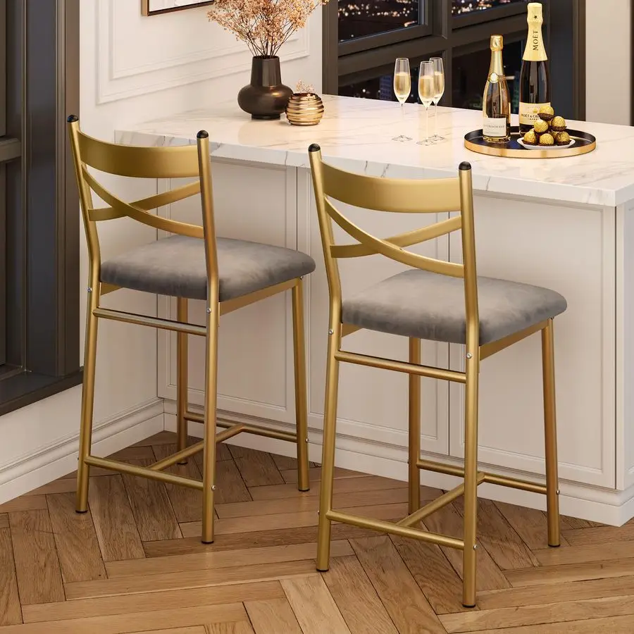 

Bar Stools Set of 2, Upholstered Bar Chairs with Back, Thick Cushion, Counter Height Barstools for Kitchen Island Apartment Cou