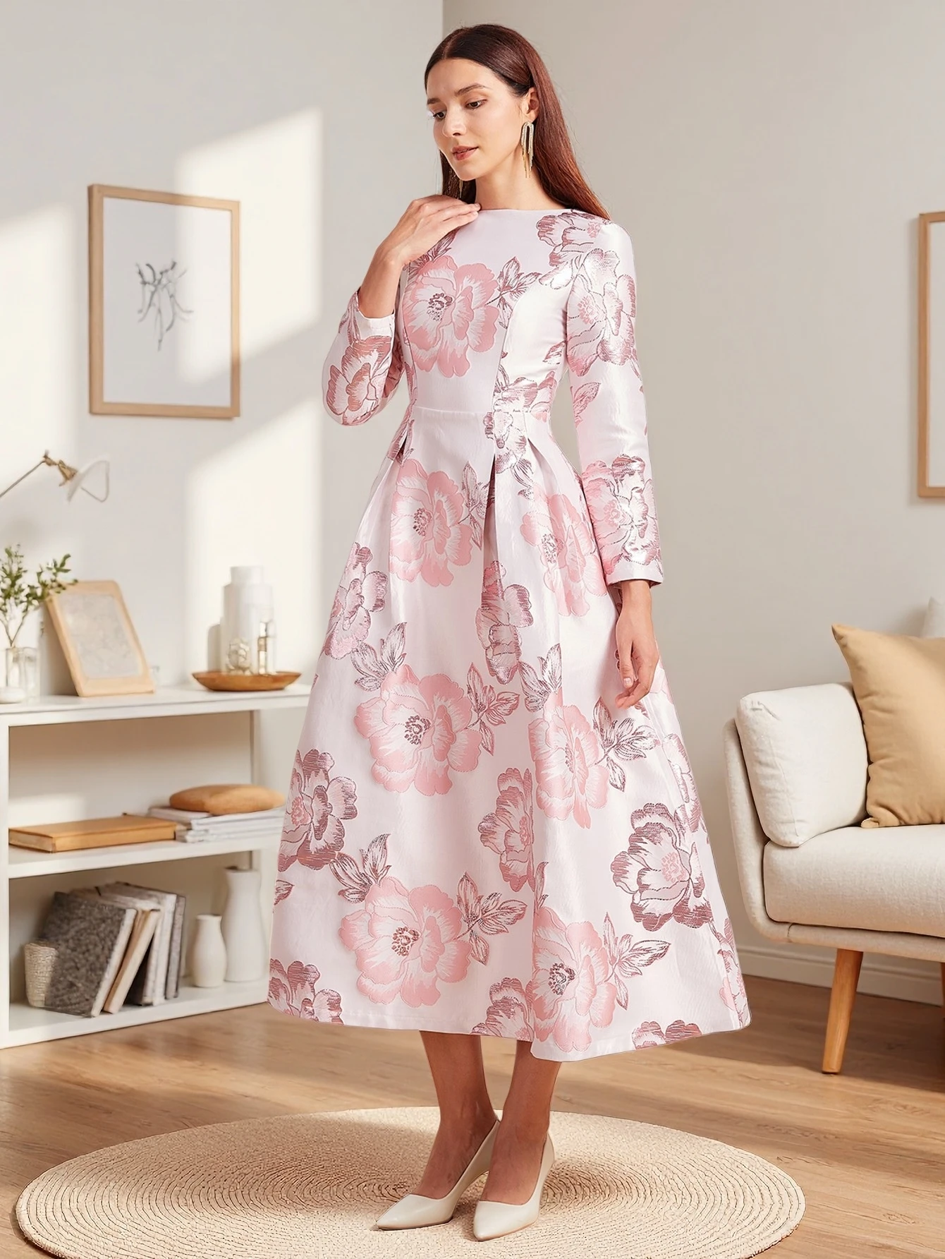 Devchata-女性のための長いジャカードドレス,エレガントで豪華な服,自由奔放に生きるスタイル,花柄,ファッション,パーティー,イブニング,カジュアル,新しいデザイン