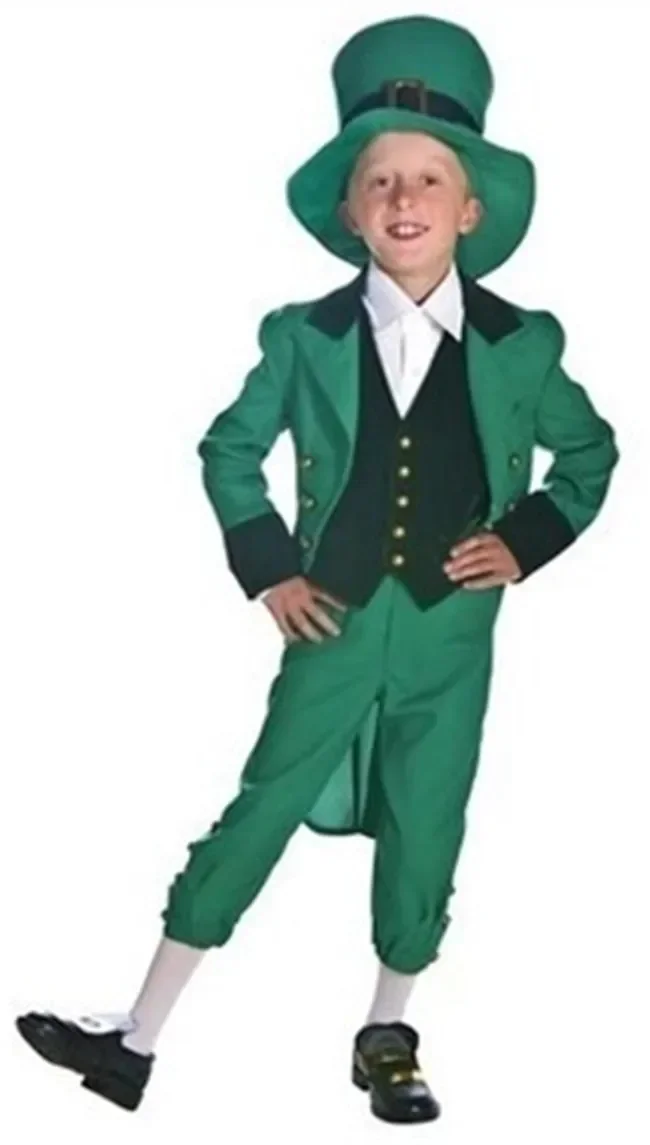 Kids Cosplay Costume Children Adult Green Elf Costume Halloween Party Ireland Goblin Costumes Outfit Fancy Cosplay Uniform