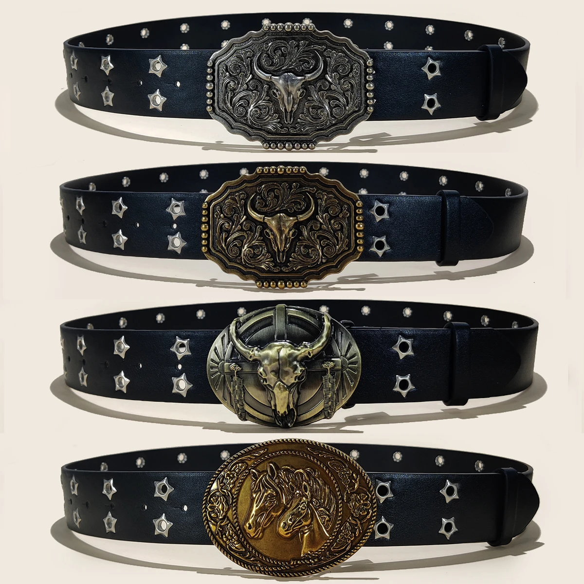 مصمم Harajuku حزام جلد عريض الثور الحصان مشبك مزدوج جروميت حفرة حزام الإناث الذكور حزام الخصر أحزمة للنساء الرجال الجينز #1