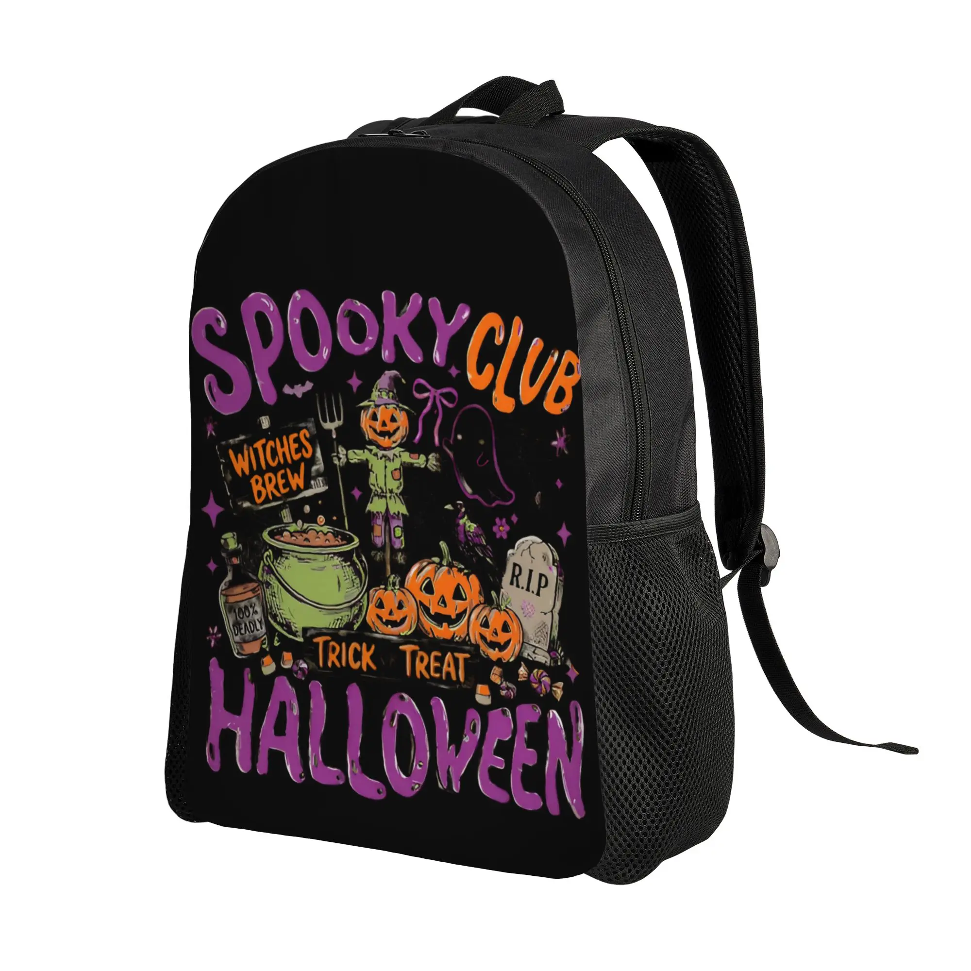 Spooky Club Halloween Witchy Casual Backpack Gift Student Business Pumpkin Daypack for Men Women Laptop Computer Shoulder Bag