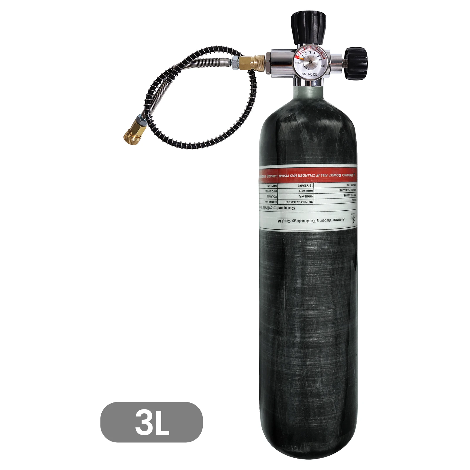 TUXING 300Bar 3L Carbon Fiber Cylinder with Regulating Valve HPA Tank 4500psi High Pressure Cylinder for Scuba Diving M18*1.5