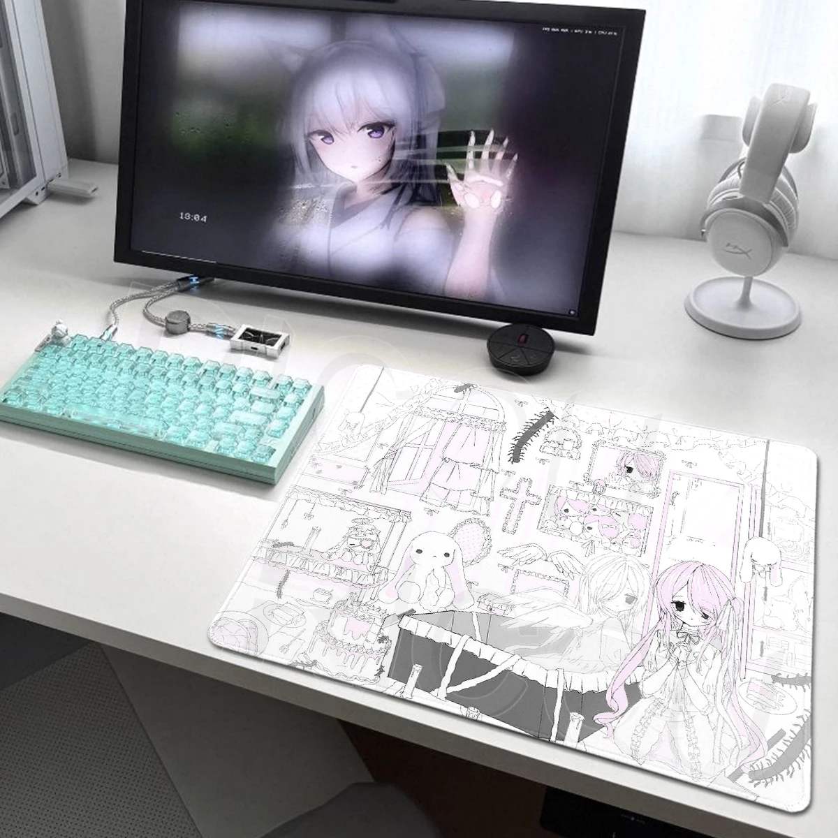 Pink White Subculture Mouse Pad Cute Rubber Table Mat Gamer PC Keyboard Mousemat Office Accessories Angel Girls And Rabbit Pads