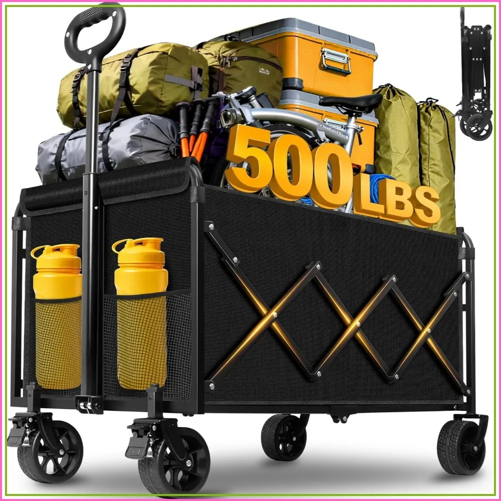Collapsible Wagons Carts Foldable Heavy Duty 500LBS Utility Wagon Cart