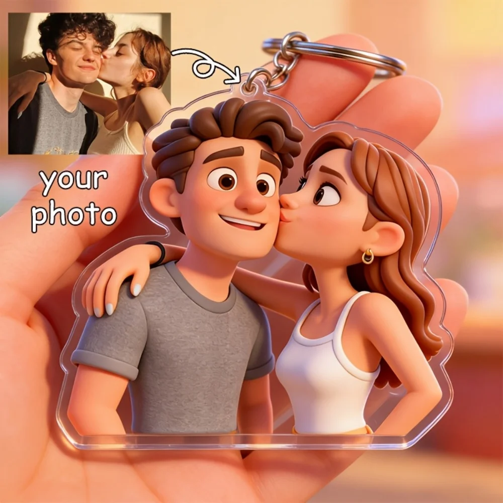 Personalized Cute Cartoons animations Keychains Picture Custom Fridge Magnet Keychains Acrylic DIY Key Chain Gift