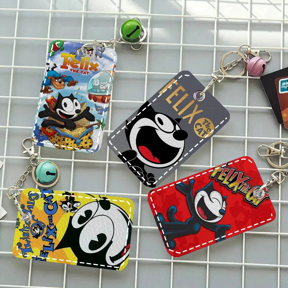 1pc Cartoon CuteF-Felix The C-Cats Card Case Keychain Access Card Bag Key Tag Ring Leather Card Holder Key Ring Access