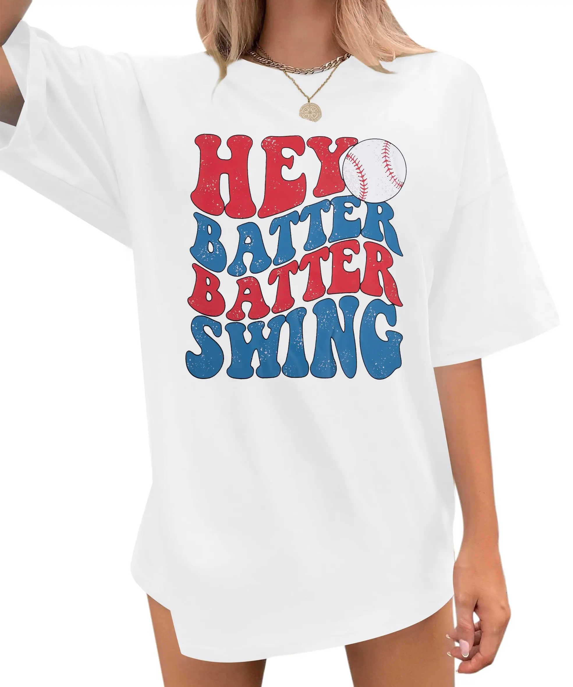 

Baseball Mom Shirt Women 's Baseball Shirt Oversized Hey Batter Swing Pattern T-shirt Ballpark Gift Short-sleeved Top