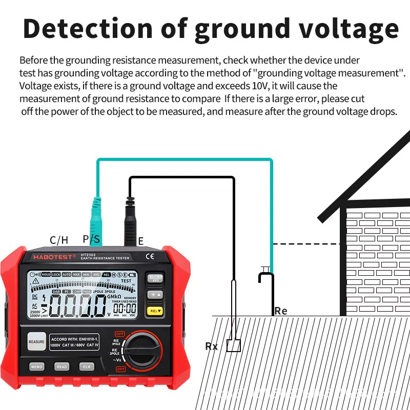 Habotest HT2302 Digital Earth Resistance Meter Grounding & Lightning Protection Tester for Soil Resistivity Measurement