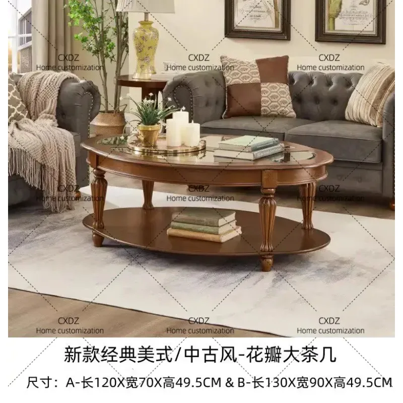 XX solid wood oval Chinese round, glass tea table coffee living room simple corner table