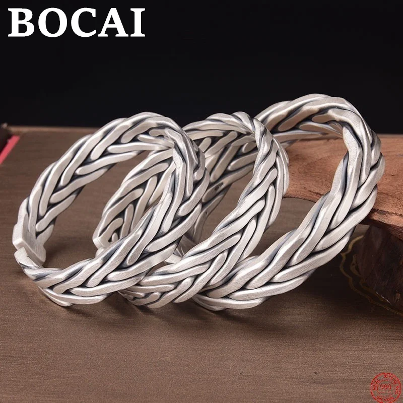 

BOCAI S999 Sterling Silver Bracelets Weaven Twist Opening Solid Thick Bangle Argentum Fashion Charm Jewelry for Men Women