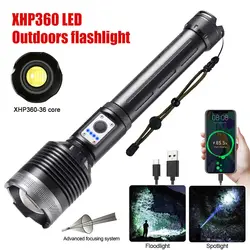 XHP360 White Rechargeable Led Flashlight Torch Most Powerful Tactical Flash Light Zoomable Hunting Lantern Waterproof Hand Lamp