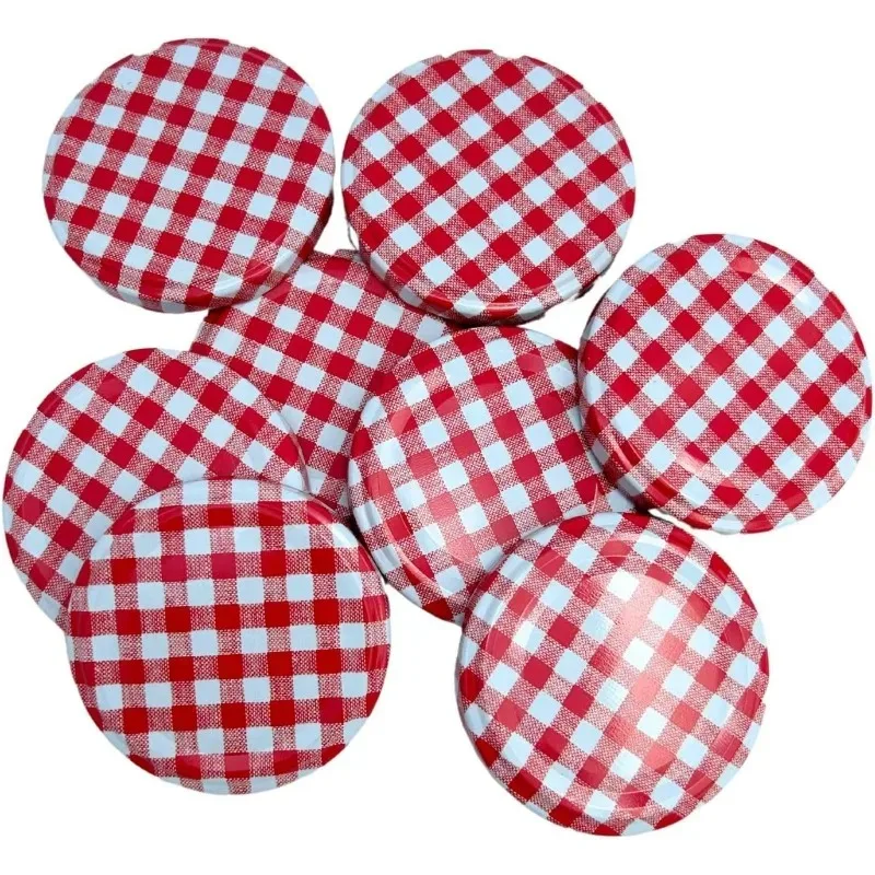 Bramley & Sage 63mm Red Gingham Twist-Off Replacement Jam Jar Lids (Set of 12)