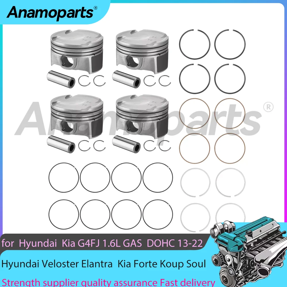 G4FJ 1.6L Engine Piston & rings Kit For 2013-2022 Hyundai Veloster Kia FORTE 1.6 L T L4 GAS DOHC Turbo 23410-2BCA0