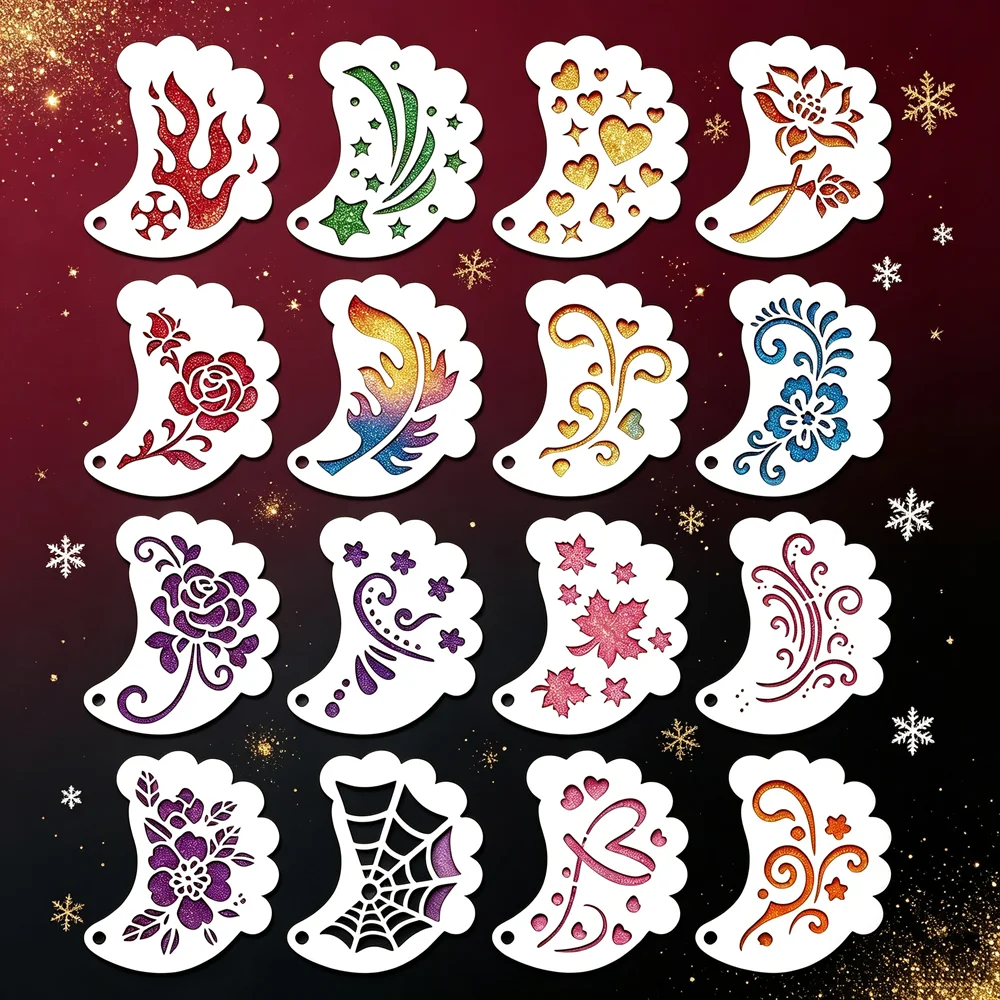 16Pcs Face Painting Stencils Graffi Templates for Kids DIY Drawing, Adult Party Face Body Art Makeup Stencils, Washable Reusable