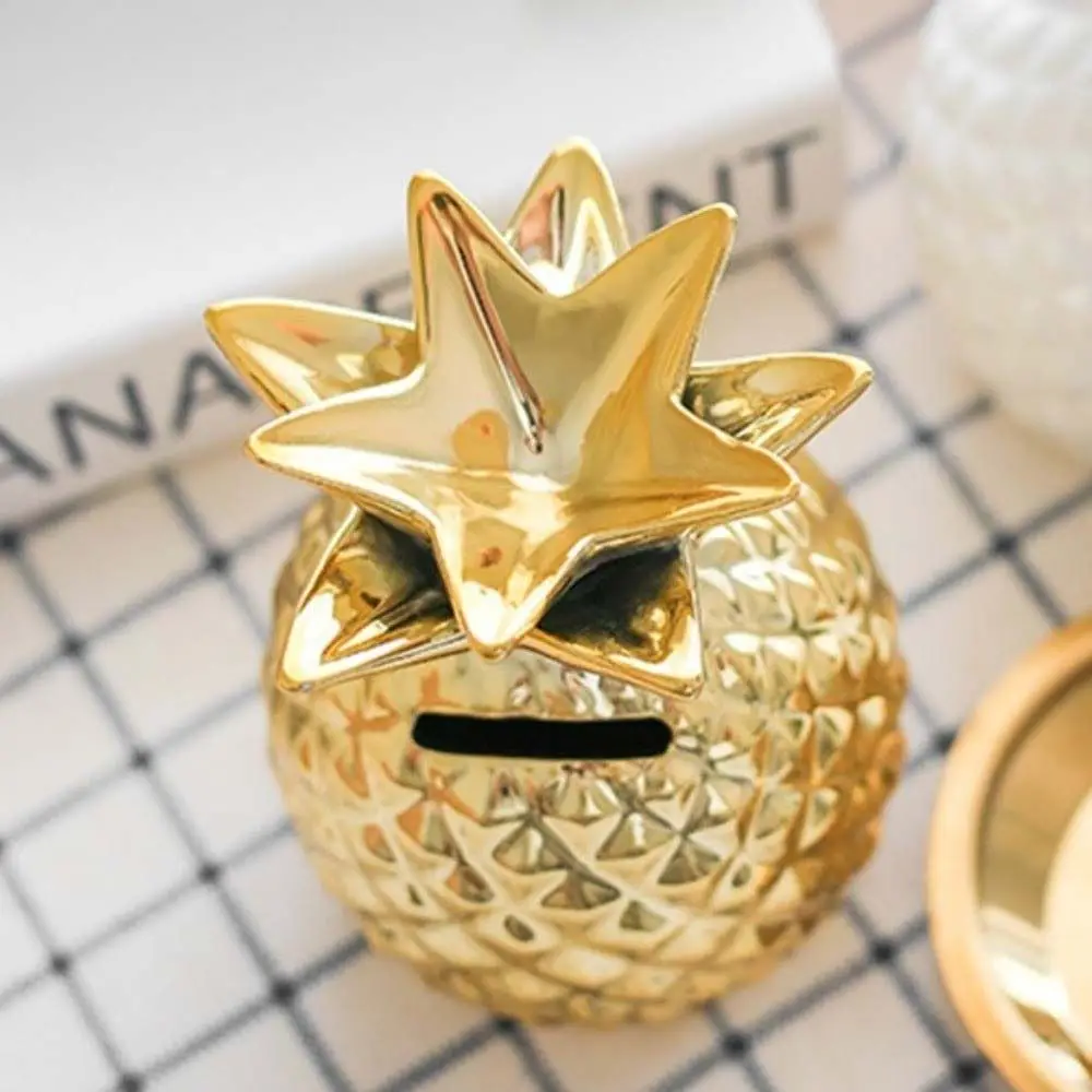 Ceramic Ceramic Pineapple Piggy Bank Golden Beans Container Gilding Savings Money Tank Nordic Style Desk Decor Money Jar Adults