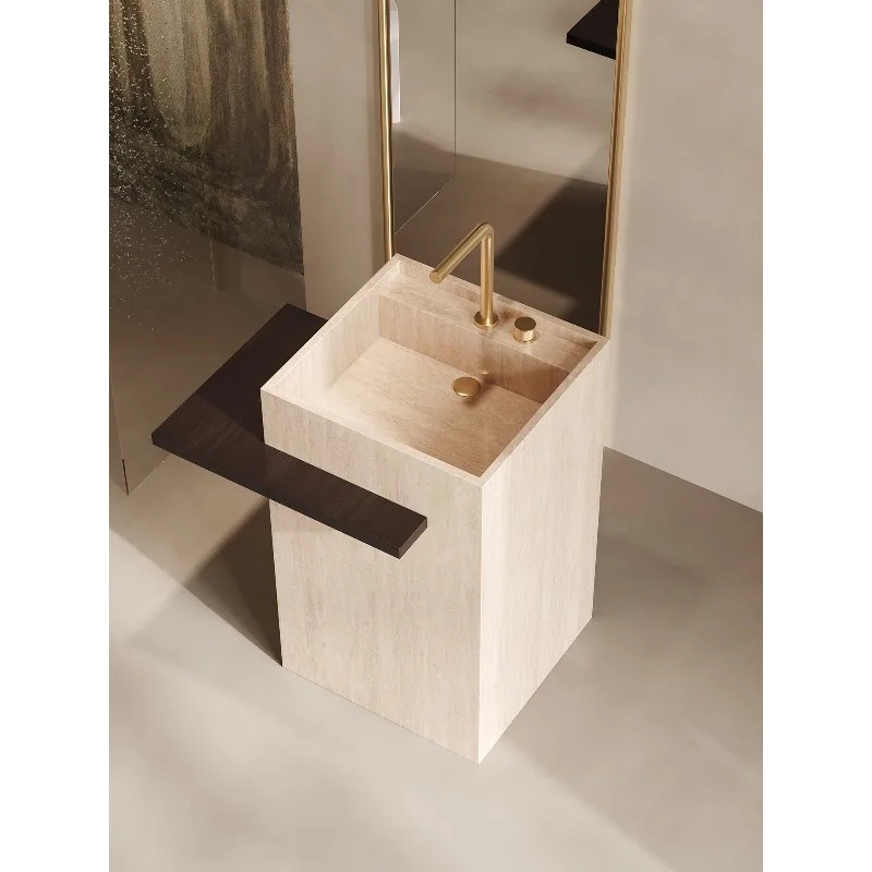 Customized Hotel Villa Solid Surface Pedestal Sink Outdoor Patio Freestanding Bathroom Vanity Washing Basin
