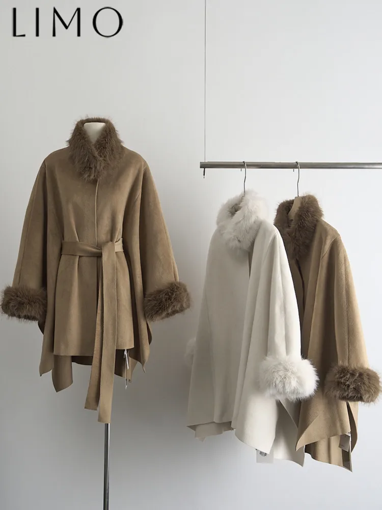 

LIMO Wool Cotton Cape Short Coat - Trendy Autumn Winter Office Commute Chic Outerwear, Travel-Friendly Casual Daily Wear