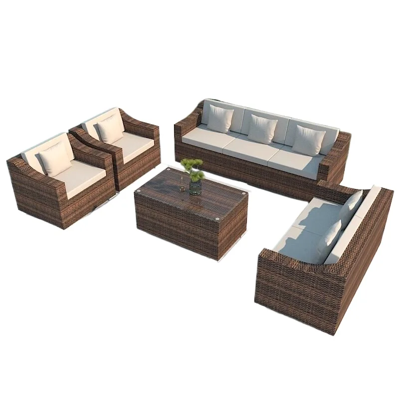 Outdoor rattan sofa sun protection waterproof patio balcony garden rattan chair combination outdoor open-air leisure furniture