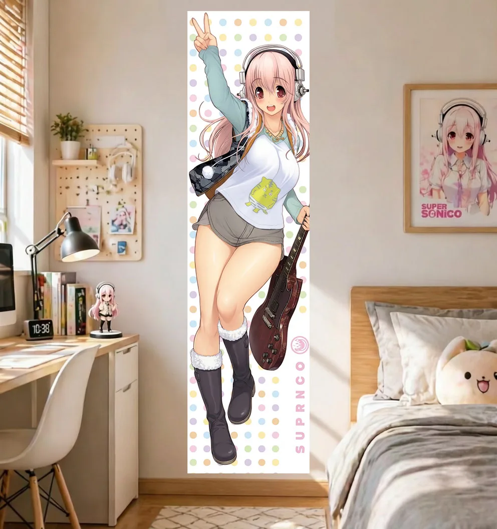 1PC Super Sonico Guitar Music Girl Tapestry Polka Dot Headphone Wall Hanging Kawaii Rock Decor Bedroom Dorm Otaku Fans Gift
