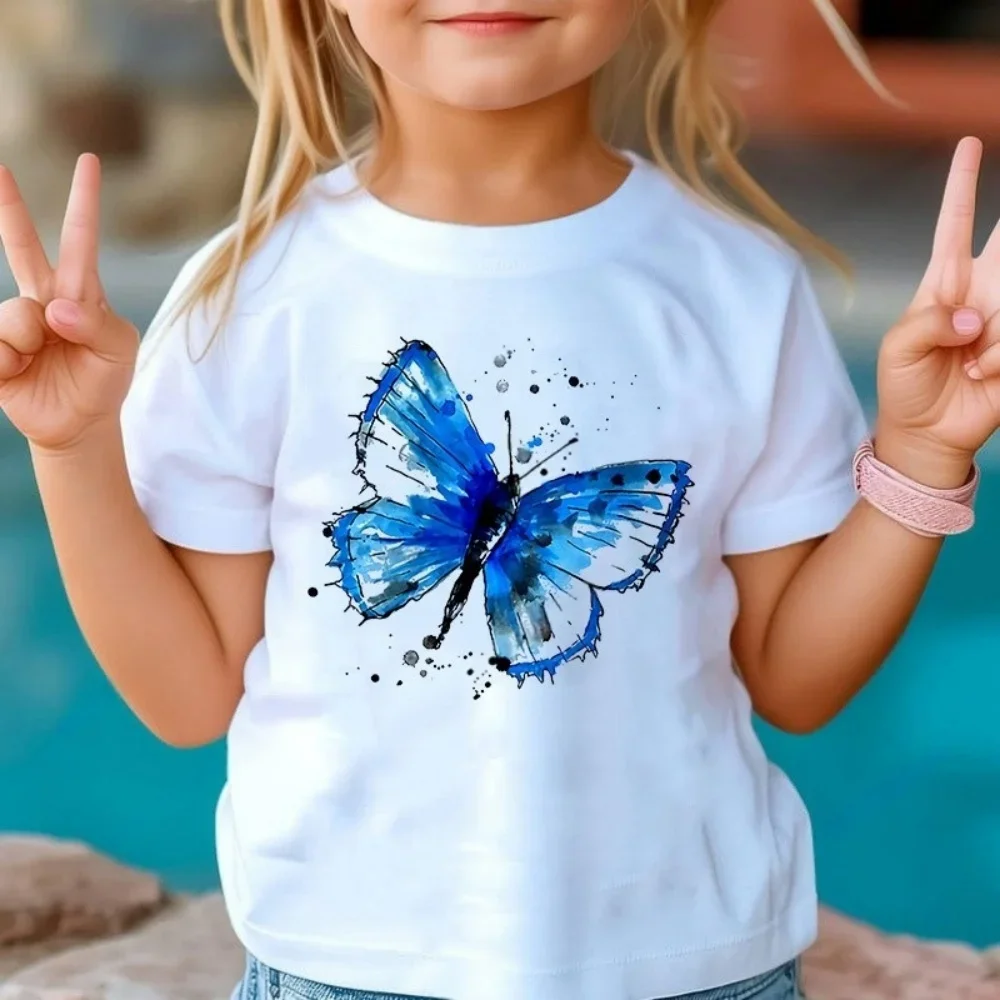

New Butterfly Print Kids Girls T Shirt Summer Kids Clothes Short Sleeve Children Top Fashion T-Shirts Crew Neck Child T-Shirt