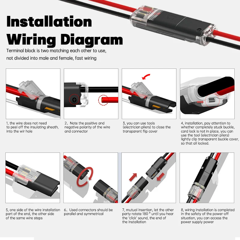 2 Pin Way Plug Car Waterproof Electrical Connector LED Cable Wire Connector No Wire-Stripping Connecting Terminal Quick Connect