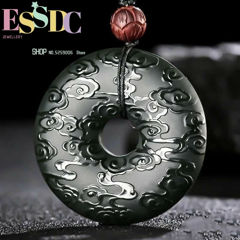 Hetian Jade Xinjiang Shilai Running Auspicious Cloud Ping An Buckle Tower Sapphire Pendant