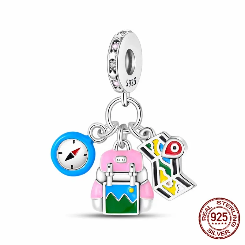 

925 Sterling Silver Beaded Outdoor Three-Piece Pendant Set Suitable for DIY Original Bracelets Women's Jewelry Gifts