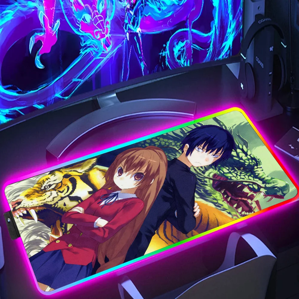 

RGB Gaming Mouse Pad Toradora Taiga aisaka Desk Mat Gamer Accessories Large LED Light MousePads PC Computer Carpet With Backlit