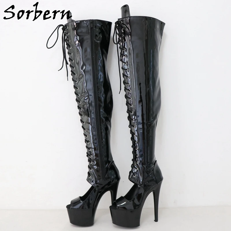 

Sorbern 17Cm Stripper High Heels Boots Women For Pole Dancer Open Toe Full Zipper Mid Thigh High Drag Queen Shoes Custom Shoes