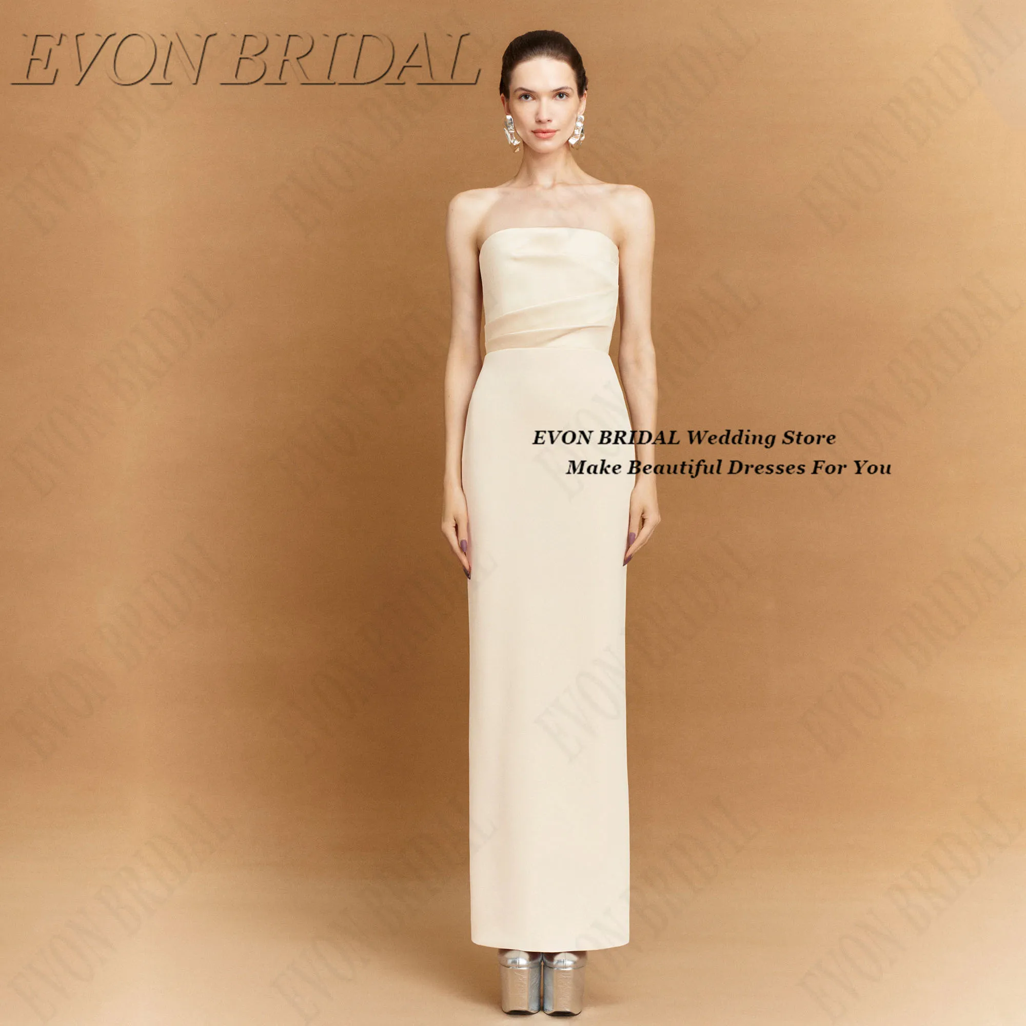 

Strapless Woman Ceremony Dress Sleeveless Formal Prom Dresses Simple Floor-Length فساتين سهرة EVON BRIDAL Customized