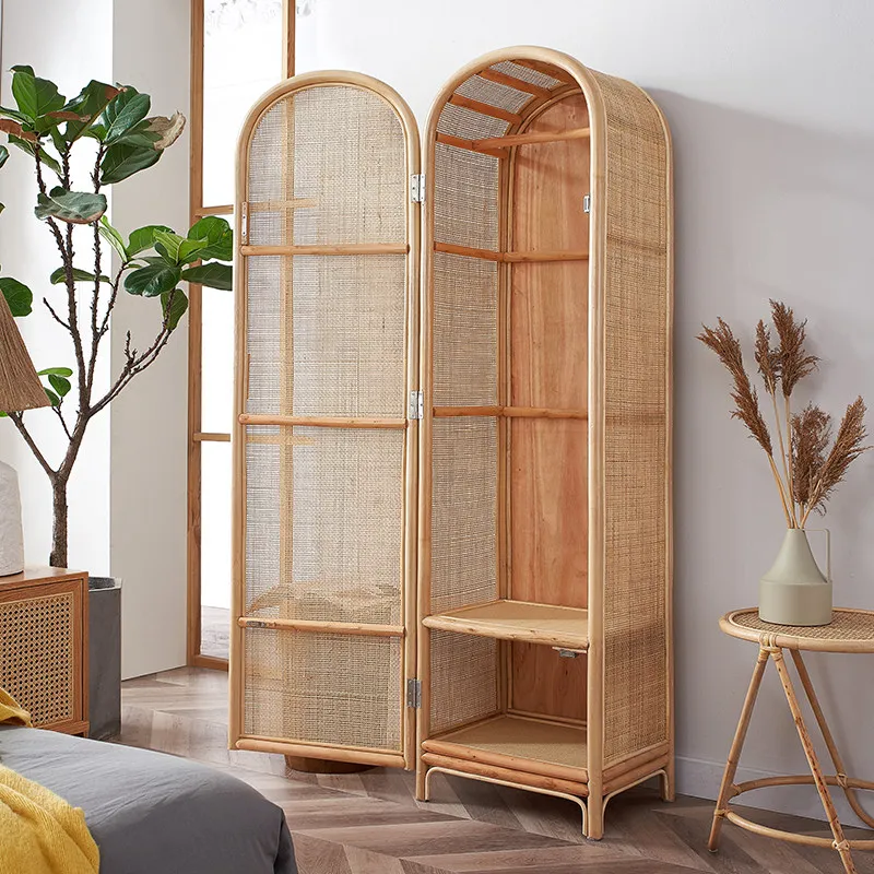 HT  Locker Rattan Single Door Simple Household Bedroom Homestay Rattan Wardrobe Ready to ship and purchase with peace of mind