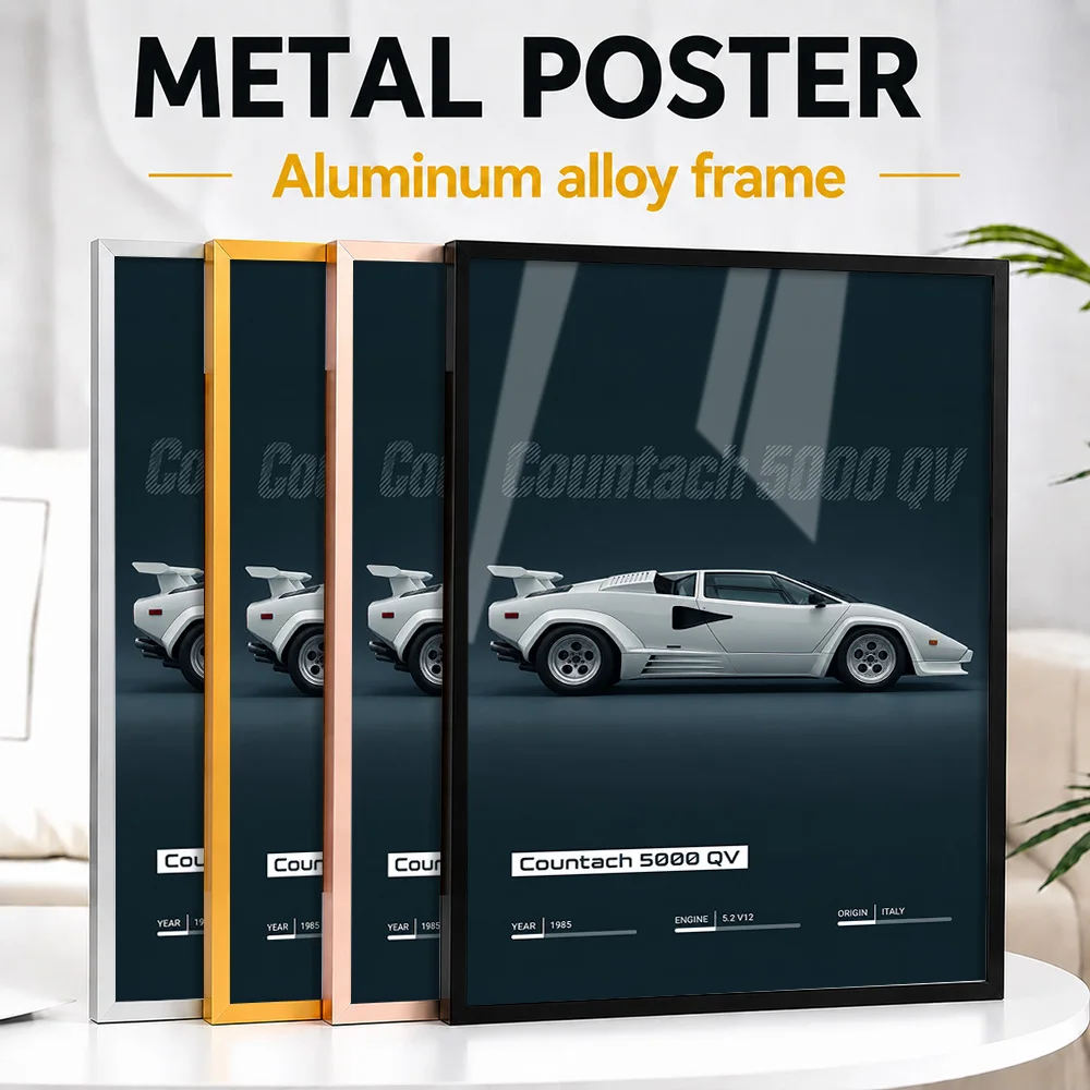 Italian Countach 5000 QV Bianco Polo Park Supercar Framed Metal Print Customized Speed Culture Wall Art Ideal Gift For Drivers