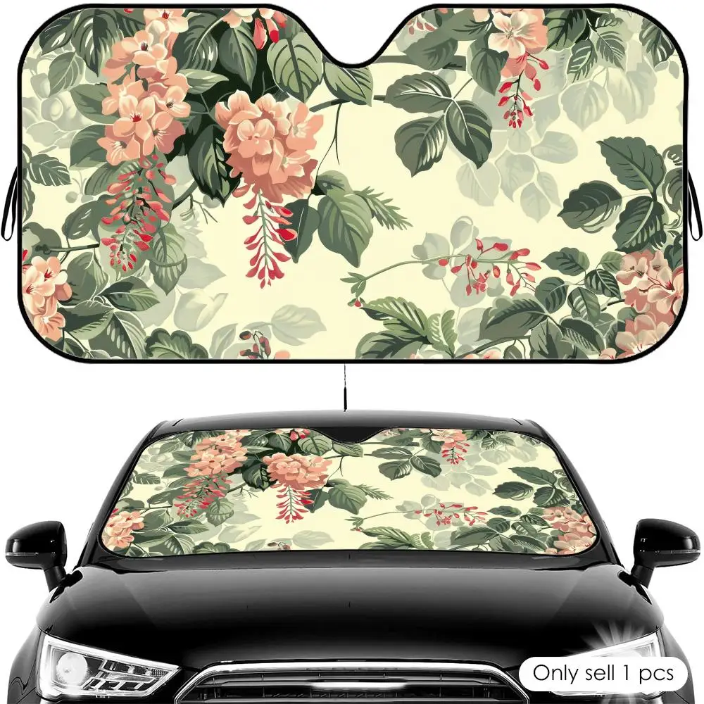 Vintage Botanical Floral Sun Visor Foldable Universal Car Windshield Sun Shade UV Protection Heat Insulation Foldable Cover