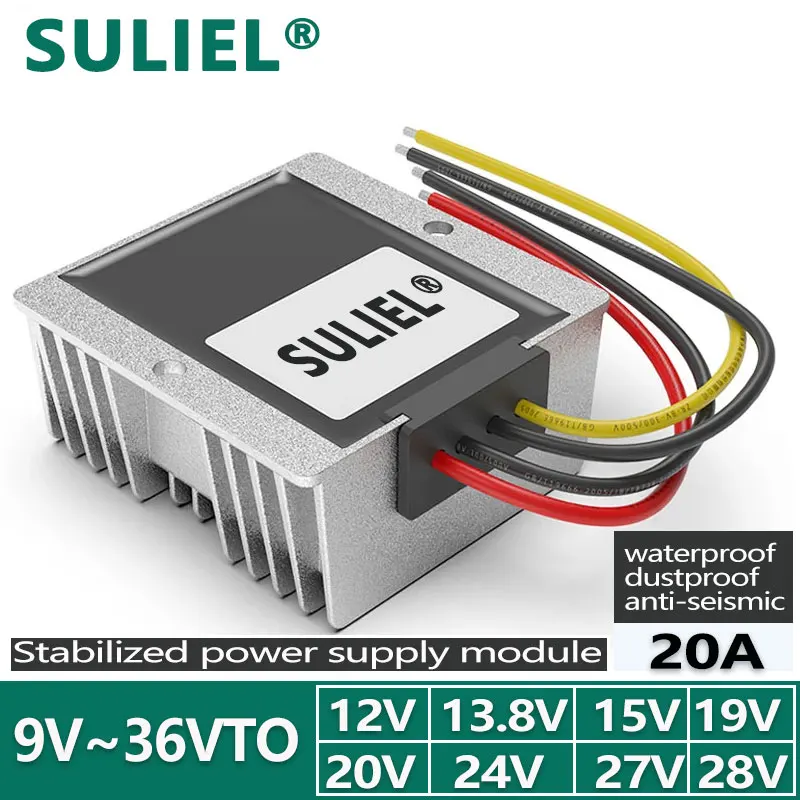 

SULIEL 9V~36V to 12V 13.8V25A15V15A19V5A20V10A24V20A solar car regulated power supply 28V30A step-up and step-down converter LED