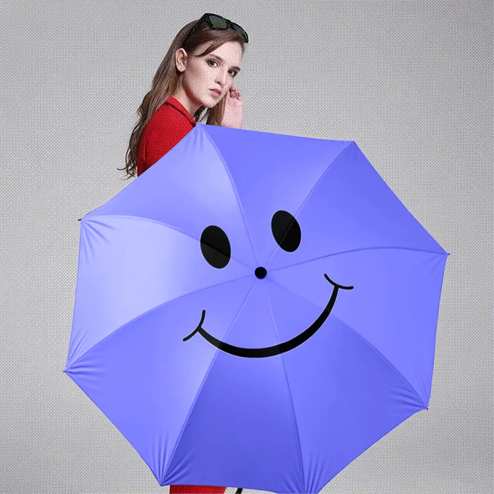 Purple Smiley Face Design Umbrella - Cute and Cheerful Style Portable Folding Umbrella, Gift for Family And Friends