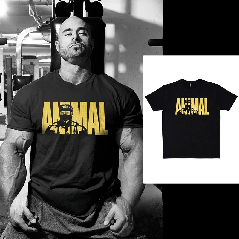 2026 New Animal Bodybuilder Graphic Gym T-Shirt, Powerlifting Workout Streetwear, Cotton Oversized Fit Tee for Men Fitness Lover